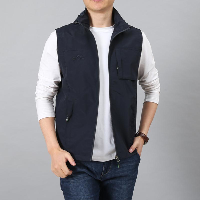 ベスト 男性用 速乾 防水 多機能 アウトドア レジャー 釣り 大容量 大きいサイズ フード付き 撥水 多数ポケット 黒 カーキ ネイビー グ..