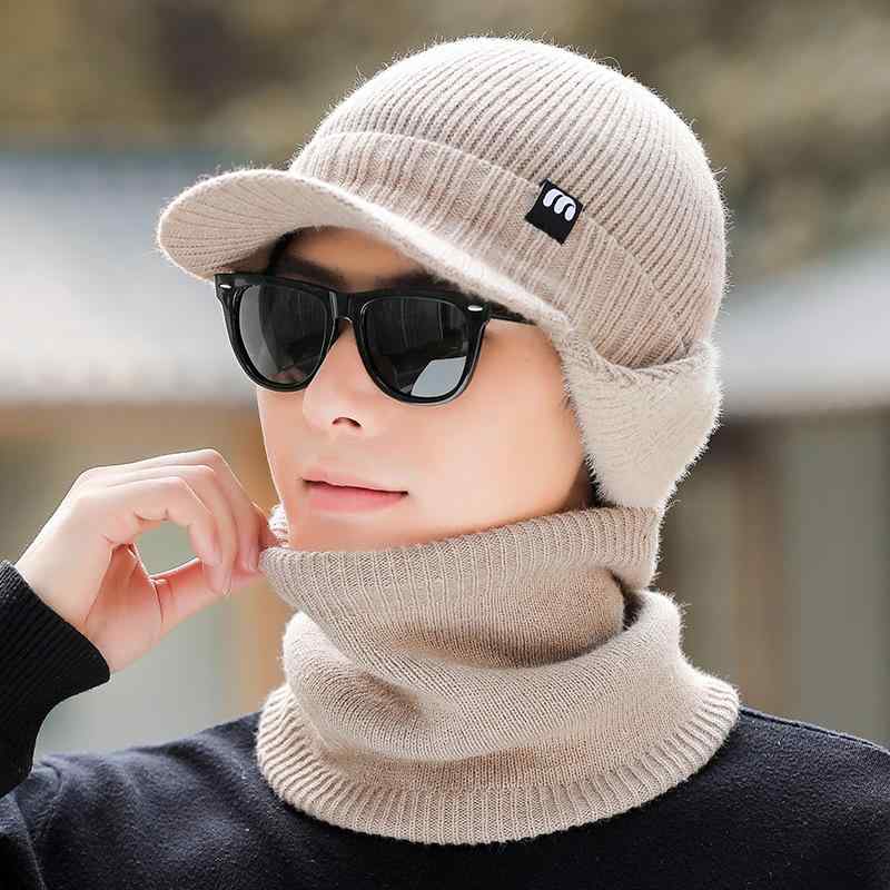 2個セット帽子 男性用 ニット帽子 ネックウォーマー 2点セット 大頭 伸縮性 厚手 防寒 保温 防風 秋冬 ブラック カーキ ネイビー グレー ポリエステル