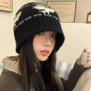 ニット帽 男女兼用 提花編み 大頭 暖かい 防寒 厚手 耳あて付き 帽子 秋冬 ブラック ベージュ(x2)