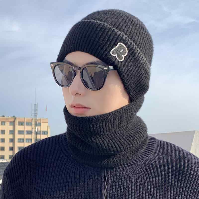 ニット帽 男性用 秋冬 防寒 スキー スノーボード 護耳 ビーニー ネックウォーマー セット 黒 カーキ グ..