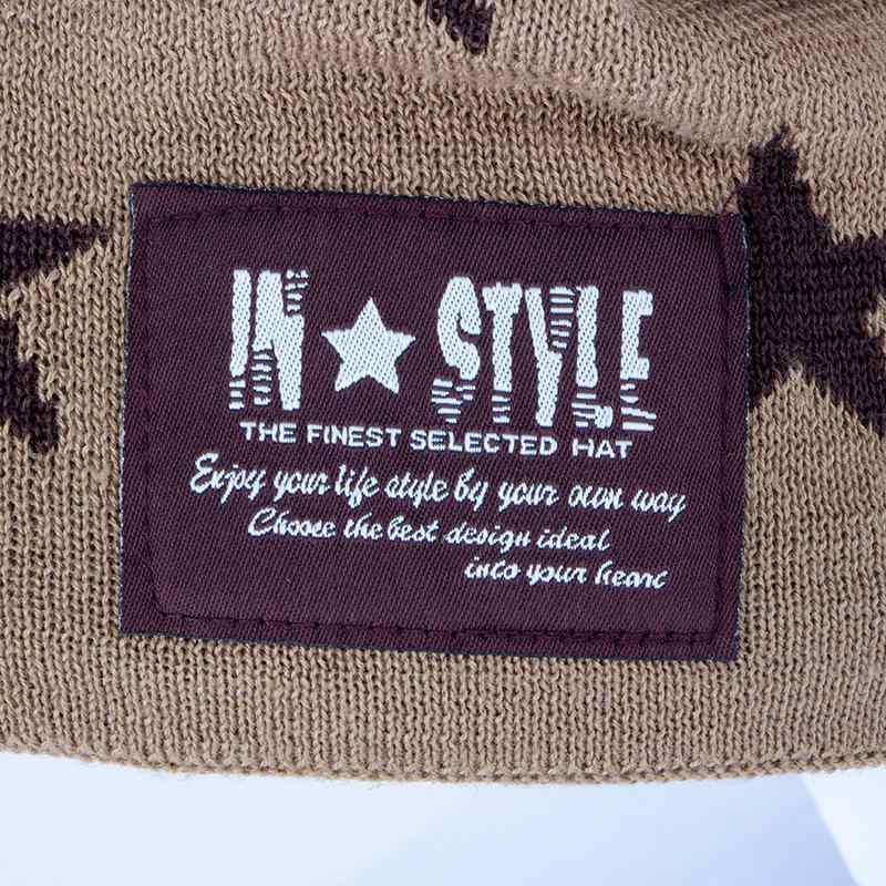 帽子 男性用 ニット帽 裏起毛 防寒 暖かい 五芒星柄 秋冬 カーキ ブラック グレー コーヒー 紺