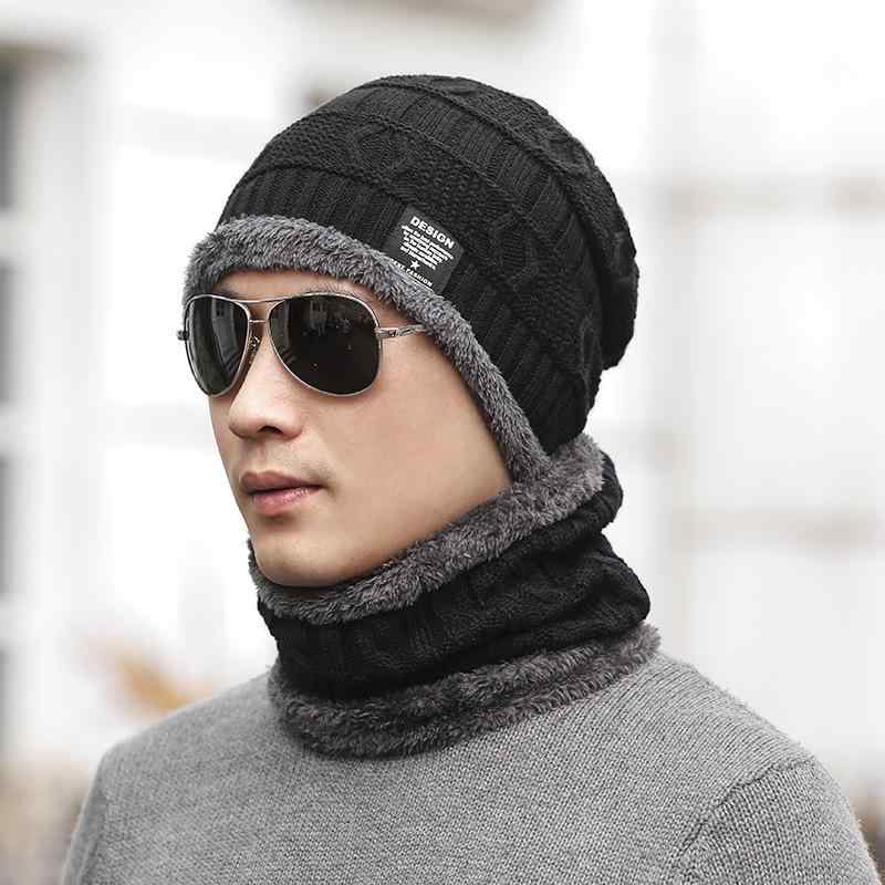 Men'S Underwear - ニット帽 メンズ 男性用 ネックウォーマー 2点セット 冬用 厚手 裏起毛 防寒 耳当て 暖かい あったか ニットキャップ ビーニー(x2)