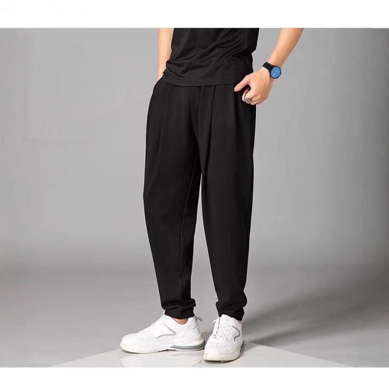 パンツ メンズ 9分丈 接触冷感 ストレートパンツ 薄手 ウエストゴム テーパードパンツ 韓国 リラックスパンツ イージーパンツ ルーズフィット 高弾性 ポリエステル ブラック ブルー 運動 普段使い