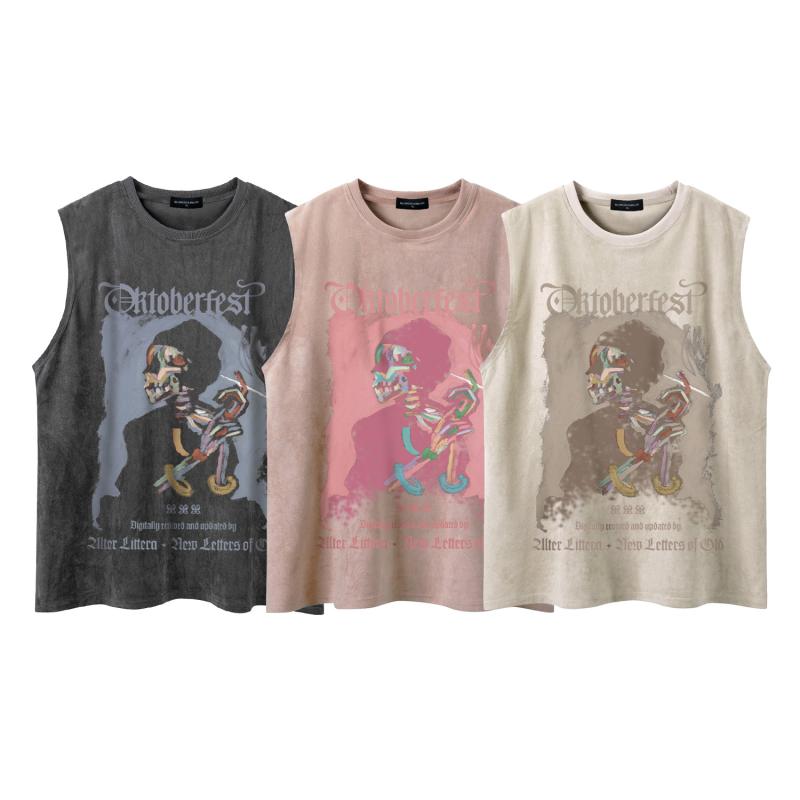 Other - タンクトップ メンズ 男性用 スエード ノースリーブ トレーニング スポーツ Tシャツ ポリエステル 混紡 ゆったり 深グレー ピンク系 杏色