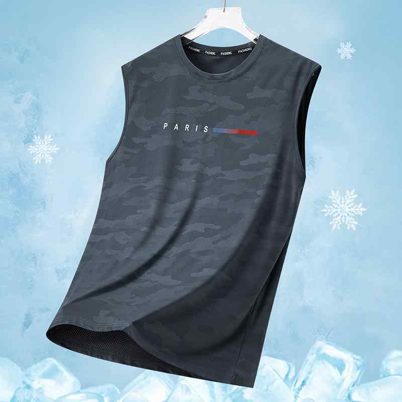 Tシャツ メンズ 男性用 ノースリーブ 接触冷感 吸湿速乾 スポーツ トレーニング ランニング 普段使い ルームウェア ポリエステル ブラック ホワイト グレー ブルー(4)