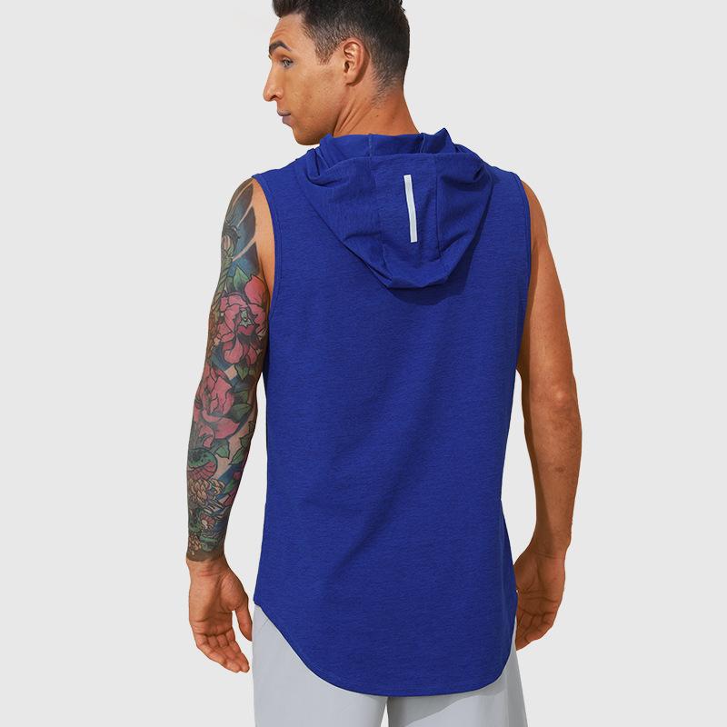 ベスト メンズ 男性用 スポーツウェア ノースリーブ パーカー 通気性 速乾 ドローストリング ランニング 筋トレ 陸上 運動着 トレーニングウェア ホワイト ブルー ライトグレー ライトブラウン ブラック ポリエステル