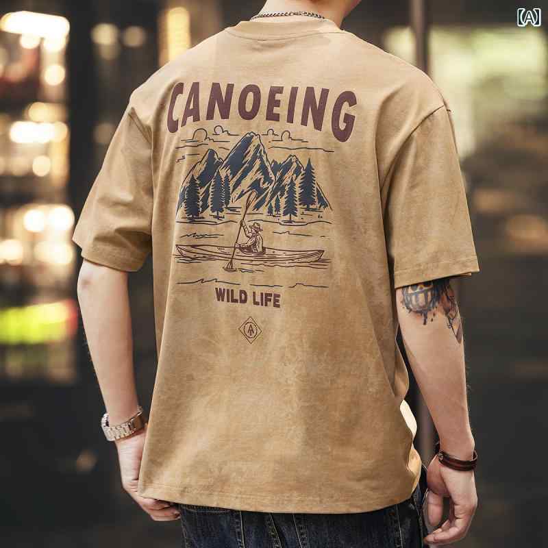 280 グラム ヘビー レトロ クラウド ダイ プリント 半袖 Tシャツ メンズ 夏 ルーズ アメリカン.カラフルカラーオシャレ(4)