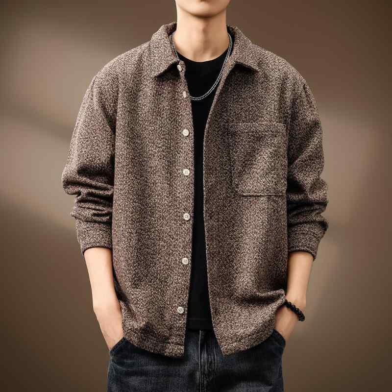 Other - シャツ メンズ 男性用 レトロ ジャカード織り 麻 リネン トップス ルーズフィット オーバーサイズ ネルシャツ風 厚手 ブラウス 接触冷感 普段使い