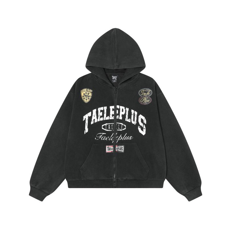 Parka - パーカー メンズ 美式 カレッジスタイル レトロ ウォッシュ加工 フーディ ジップアップ スウェット コットン 黒 M L XL XXL展開