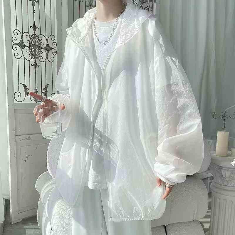 ジャケット メンズ 薄手 通気性 接触冷感 UVカット 紫外線対策 ジップアップ ブルゾン 涼しい 普段使い 部屋着 スポーツ アウトドア ポリエステル 春夏 ホワイト グレー ブルー