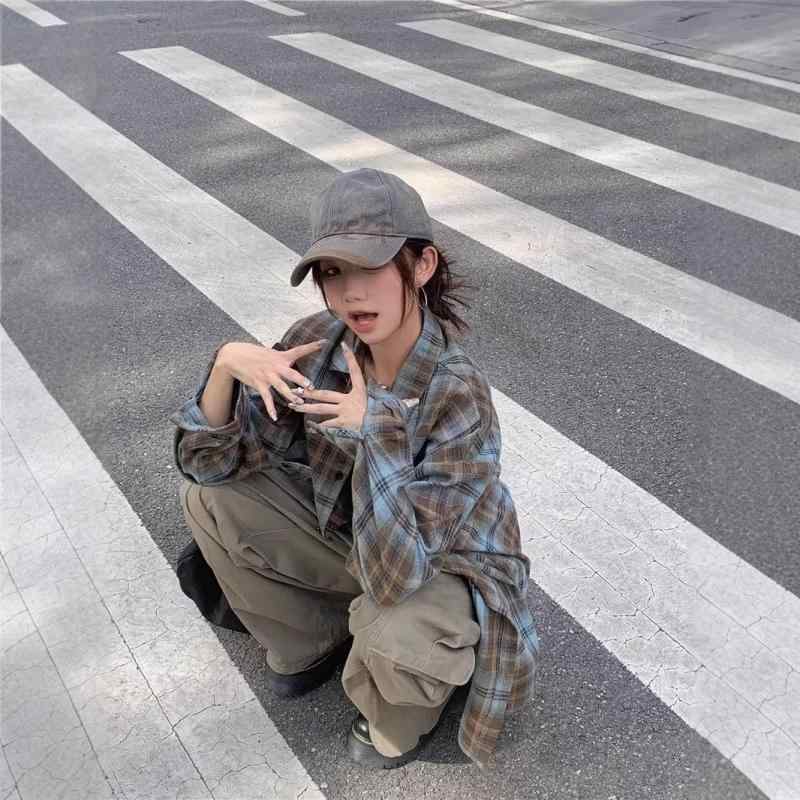 Long-Sleeve - シャツ 男女兼用 格子柄 長袖 ポリエステル繊維 トップス 日本製 レトロ 配色 春秋冬 開襟シャツ