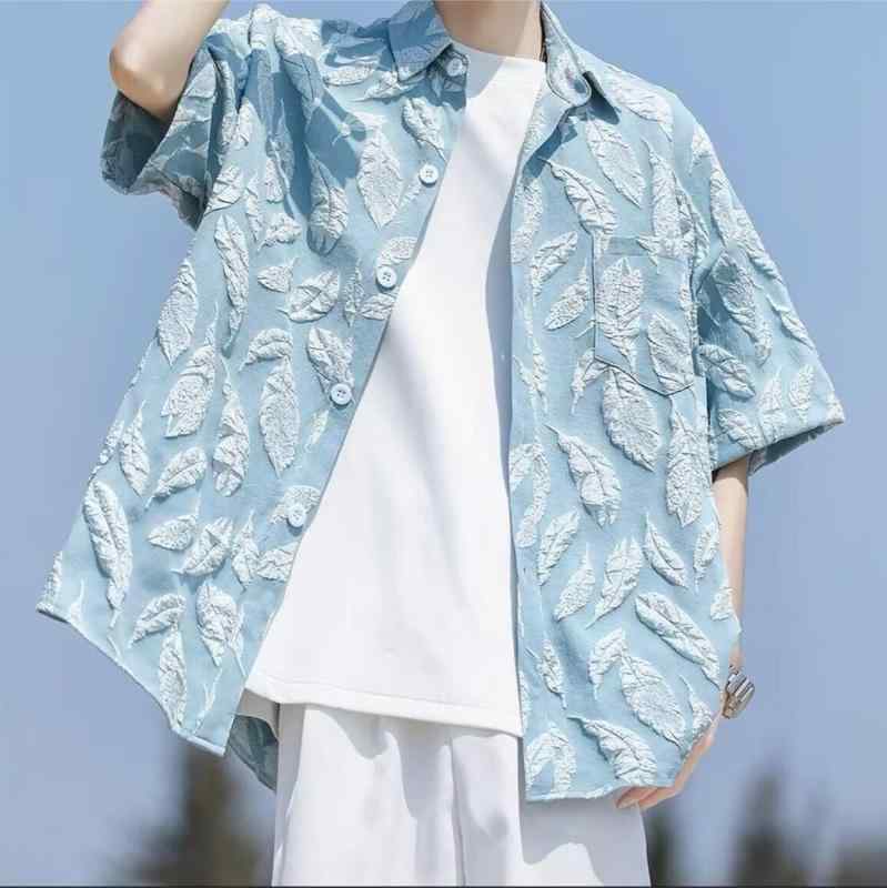 Long-Sleeve （Shape Holding） - シャツ メンズ 男性用 トップス 開襟シャツ プリント柄 ポリエステル 普段使い リゾート カジュアル ブラック ホワイト ブルー