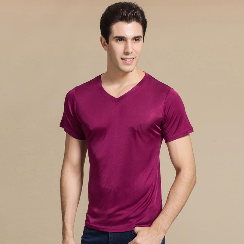 Tシャツ メンズ Vネック 半袖 真 Silk 桑蚕糸 ニット スリム 薄手 トップス カットソー インナー 接触冷感 吸湿速乾 ビジネス カジュアル 春夏 ホワイト ブラック パープル シルバー グレー スカイブルー(4.0)