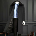 コート メンズ 男性用 ウール ロング丈 オーバーサイズ 襟ファー 父親 ウール混紡 厚手 防寒 あったか ブラック系 グレー系