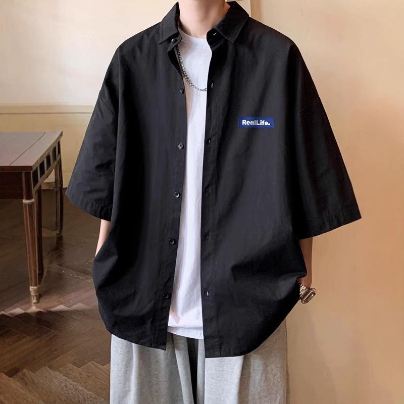 Other - シャツ メンズ 男性用 半袖 コットン カジュアルシャツ ルーズ 開襟シャツ 無地 白 黒 ピンク 青 大きいサイズ 夏