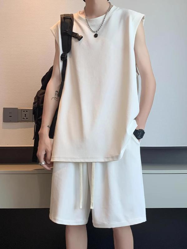 Tシャツ メンズ ノースリーブ ショートパンツ 上下セット 接触冷感 吸湿速乾 スポーツ ウェア 男性用 部屋着 ルームウェア 春夏 ホワイト ブラック グレー