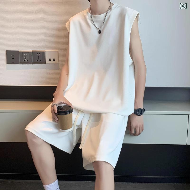 Tシャツ メンズ ノースリーブ ショートパンツ 上下セット 接触冷感 吸湿速乾 スポーツ ウェア 男性用 部屋着 ルームウェア 春夏 ホワイト ブラック グレー