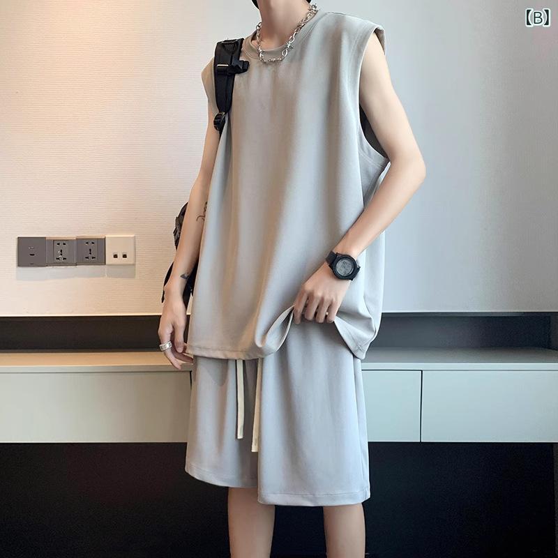 Tシャツ メンズ ノースリーブ ショートパンツ 上下セット 接触冷感 吸湿速乾 スポーツ ウェア 男性用 部屋着 ルームウェア 春夏 ホワイト ブラック グレー