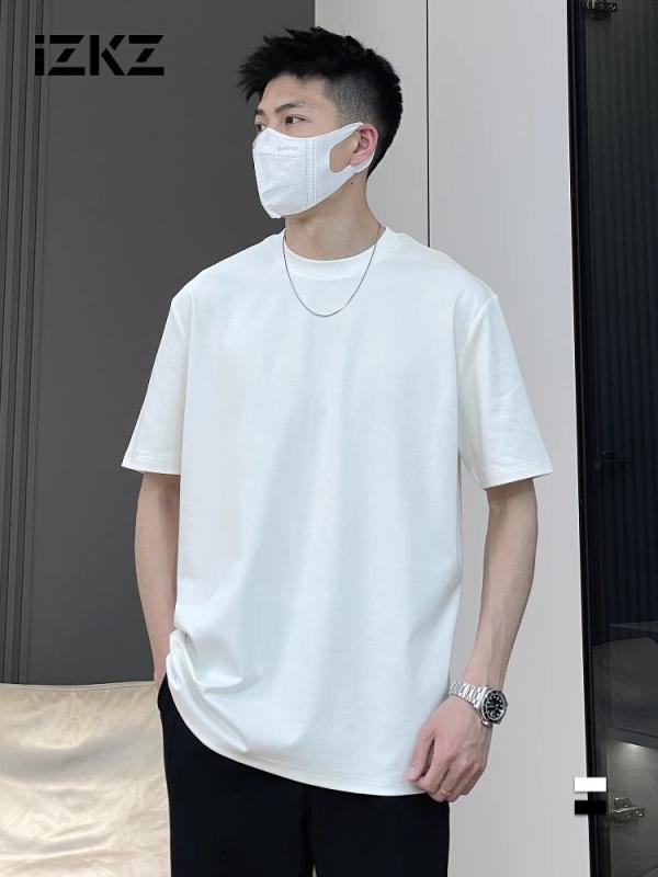 Tシャツ メンズ レディース 半袖 ラウンドネック コットン混紡 ブラック ホワイト 黒 白 無地 ゆったり ルーズ ドロップショルダー カットソー トップス 普段使い リラックス