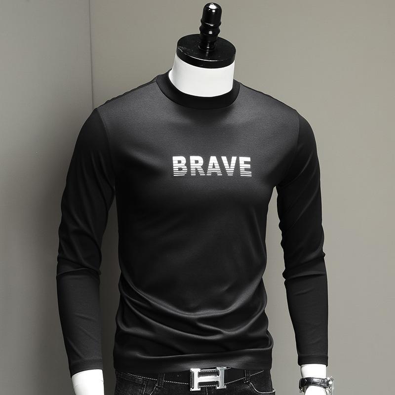 2個セットTシャツ メンズ 男性用 トップス 秋冬 長袖 コットン プリント スリム シルケット加工 クルーネック カットソー インナー