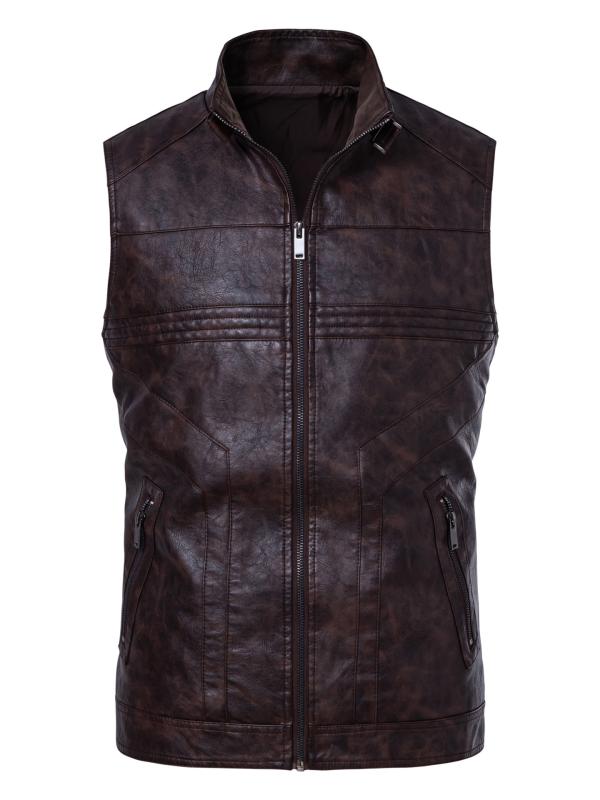 ジャケット 男性用 レザー 春秋 バイク オートバイ レーシング ライダース スタンドカラー 合皮 黒/ダ..