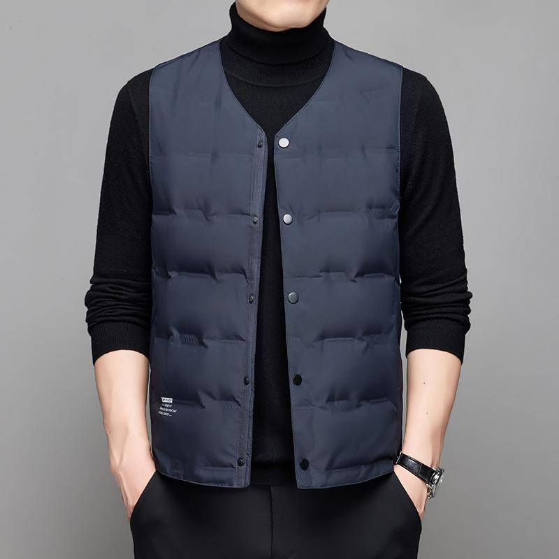 ダウンベスト メンズ 男性用 中綿ベスト 秋冬 シニア 紳士服 Vネック 無袖 前開き スナップボタン チョッキ 防寒 あったか 部屋着 普段使い