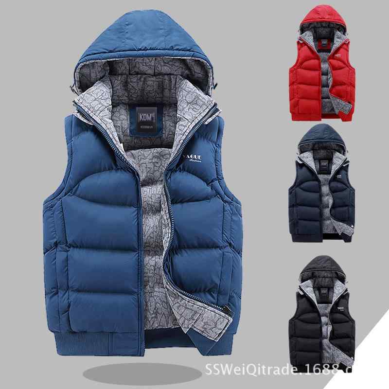 ダウンベスト 男性用 取り外し可能フード付き スポーツ コットン 中綿 厚手 アウター レッド ブラック ブルー ネイビー