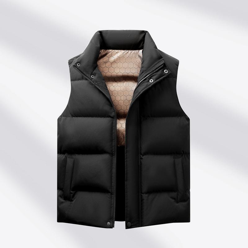 ダウンベスト メンズ カジュアル 無地 スタンドカラー ノースリーブ チョッキ 秋冬 防寒着 あったか 暖かい 重ね着 カーキ 黒 ポリエステル