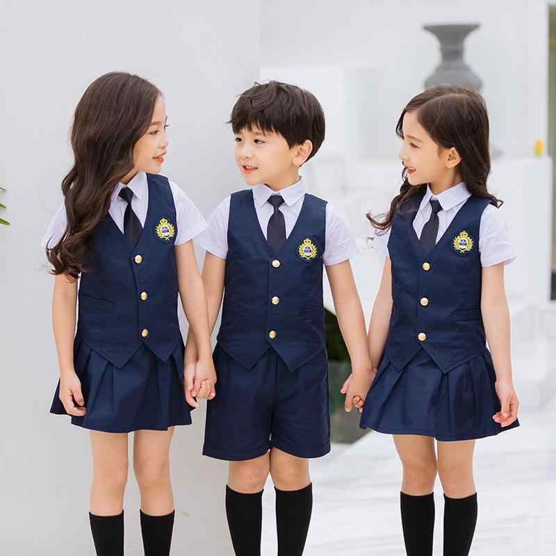 制服 キッズ ベスト 3点セット 子供 幼稚園 夏服 男の子 女の子 イングリッシュスクールスタイル ユニフォーム 発表会 学院風 綿