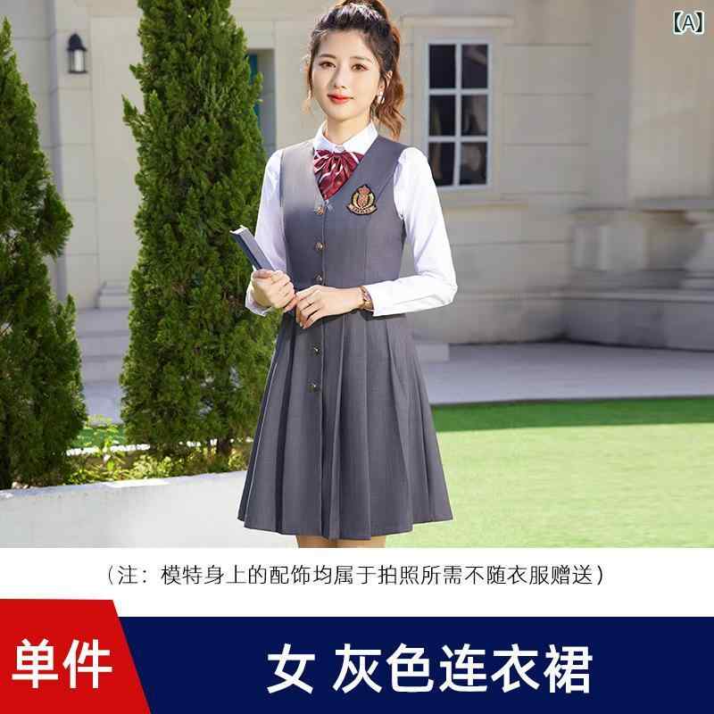 事務服 レディース メンズ シャツ ベスト セットアップ 長袖 ポリエステル ビスコース 春 OL 通勤 ホテル フロント 受付 グレー ブルー