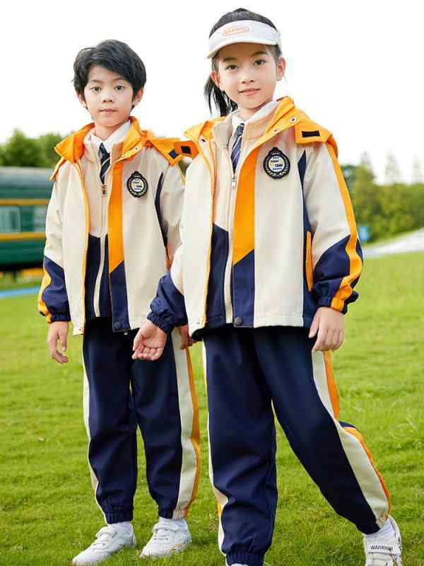 キッズ スクールウェア 3点セット 上下セット 幼稚園 小学生 制服 ポリエステル 長袖 ジャケット パンツ 取り外し可能 フード付き 100cm 110cm 120cm 130cm 140cm