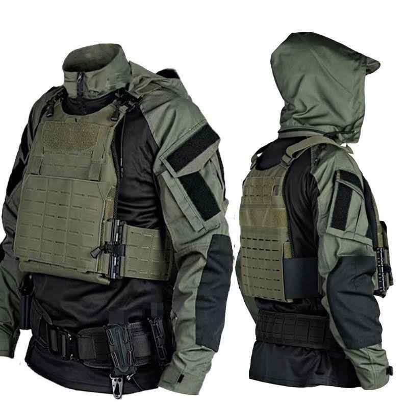 Tシャツ メンズ アウトドア 迷彩柄 長袖 戦闘服 作業服 上下セット 麻 ストライプ 高襟 トレーニングウェア