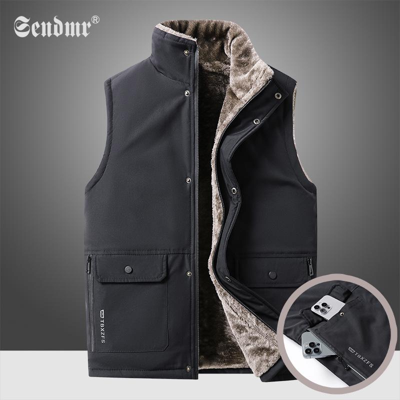 ベスト 男性用 防風 防水 防寒 暖か 裏起毛 多ポケット アウトドア カメラマン 釣り 登山 秋冬 ポリエ..