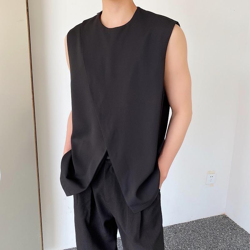 Tシャツ ベスト 男性用 ノースリーブ 黒 ポリエステル ゆったり 暗黒 スタイル 普段使い