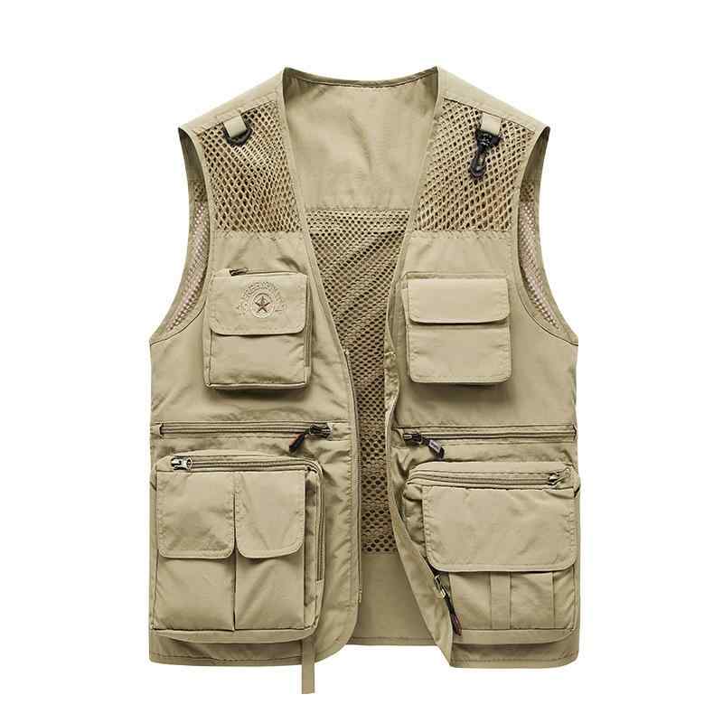 ベスト 男性用 アウトドア 釣り 薄手 多ポケット 写真 撮影用 登山 無地 ナイロン 春夏 レッド グレー カーキ 軍緑 ダークブルー
