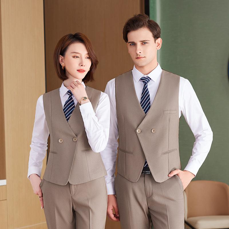 ベスト 男性用 ビジネス フォーマル スーツ チョッキ メンズ レディース 男女兼用 無地 Vネック ポリエステル スタイリッシュ 通勤 グレー アプリコット(...