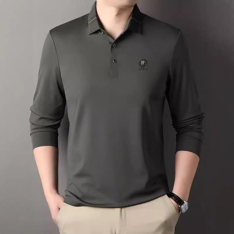 Tシャツ メンズ 男性用 トップス 長袖 無地 襟付き 春秋 カジュアル ゆったりサイズ(4)