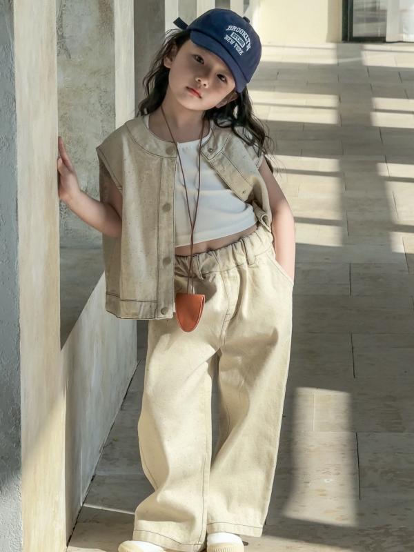子供用セットアップ キッズ デニムベスト ジーンズ 2点セット 女の子 ボーイズ 90cm 100cm 110cm 120cm 130cm 140cm 150cm 春夏(x3)