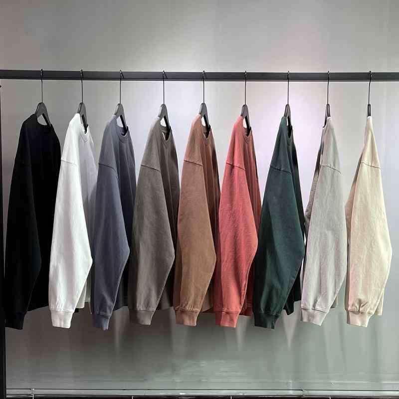 Tシャツ 男性用 オーバーサイズ 長袖Tシャツ コットン 水洗い 古着風 ドロップショルダー 無地 春秋 リ..