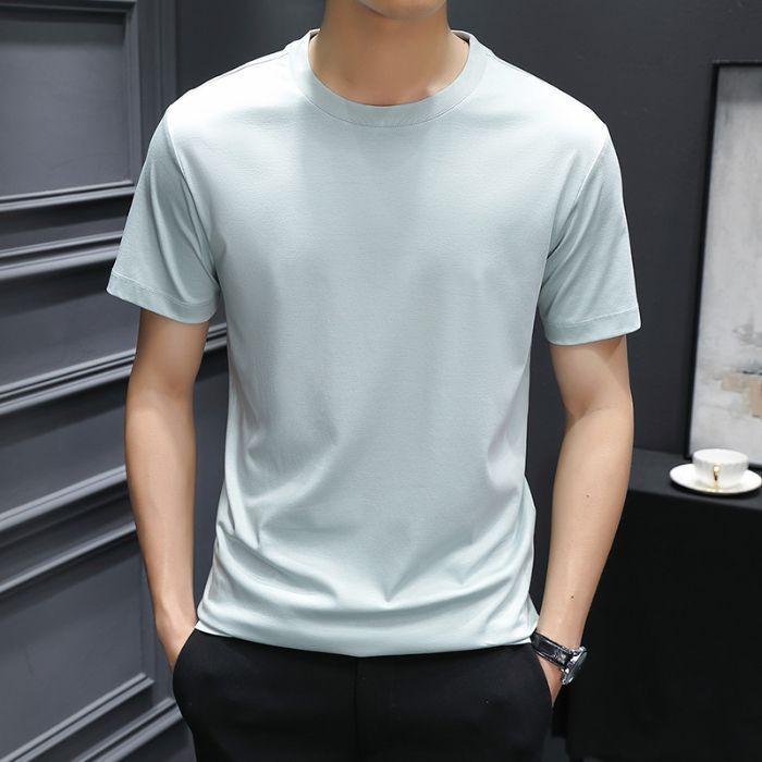 Tシャツ メンズ 男性用 半袖 コットン混紡 ブレンド 無地 薄手 接触冷感 吸湿速乾 トップス 普段使い 部屋着 カットソー ブラック ホワイト グレー ブルー グリーン