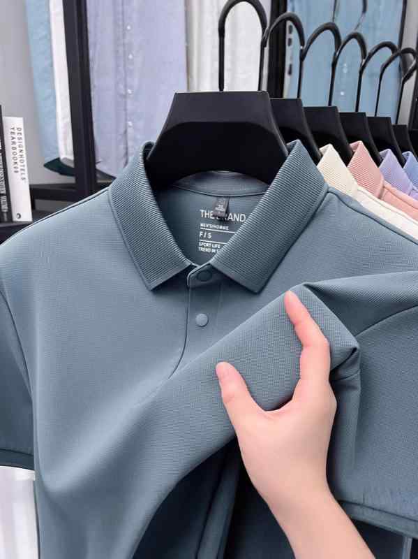 Tシャツ メンズ 男性用 ポロシャツ 半袖 翻領 無地 速乾性 通気性 吸湿性 伸縮性 接触冷感 浅米杏 浅粉..