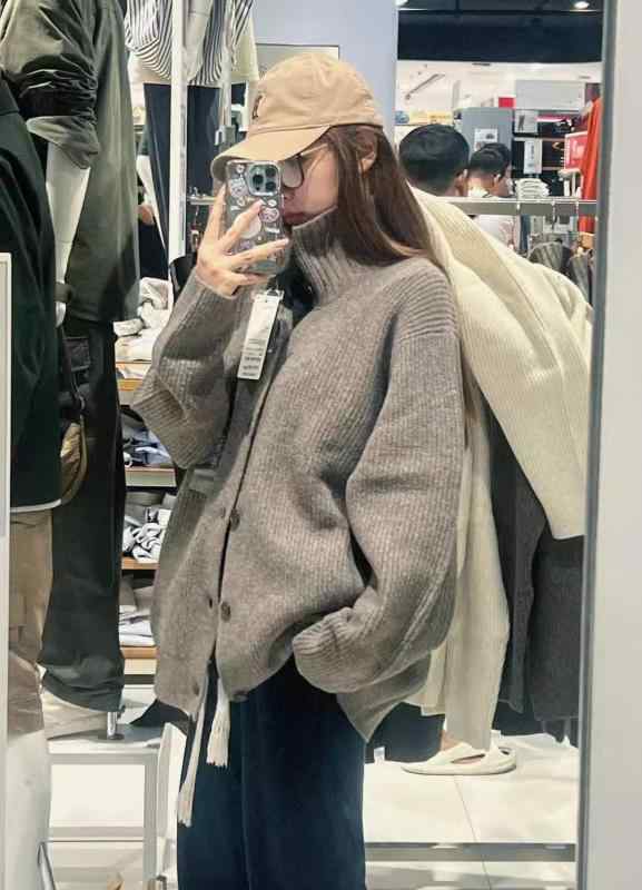 カーディガン レディース ニット 秋冬 長袖 セーター あったか モコモコ ゆったり 暖かい トップス かわいい 私服名媛風 グレー ブラウン系