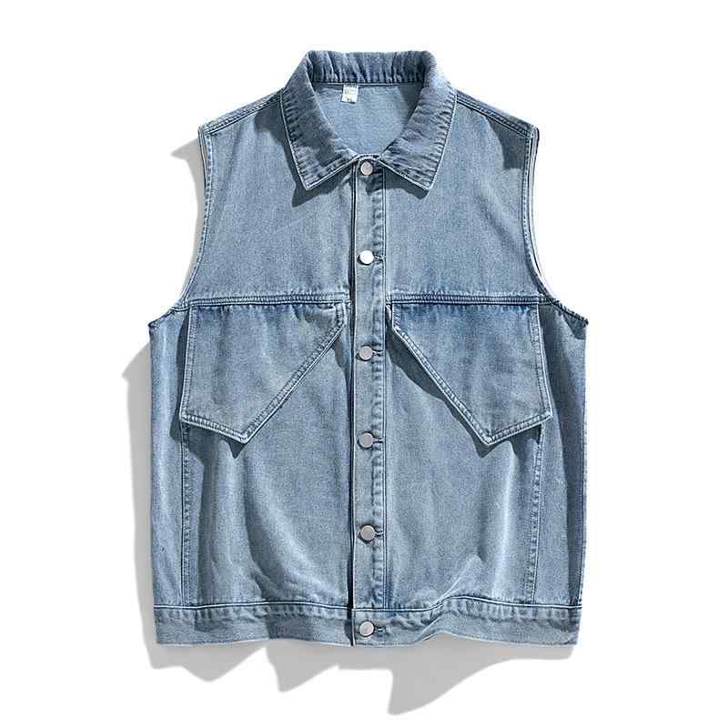 ベスト メンズ デニム ウォッシュ加工 レトロ 古着風 春秋アウター ゆったり ドロップショルダー 袖な..