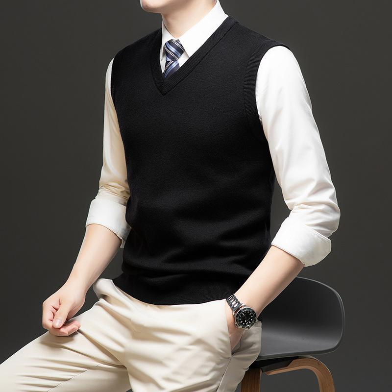 ニットベスト 男性用 ウール セーター 秋冬 厚手 Vネック 無地 グレー 赤 黒 紺 165 170 175 180 185 190