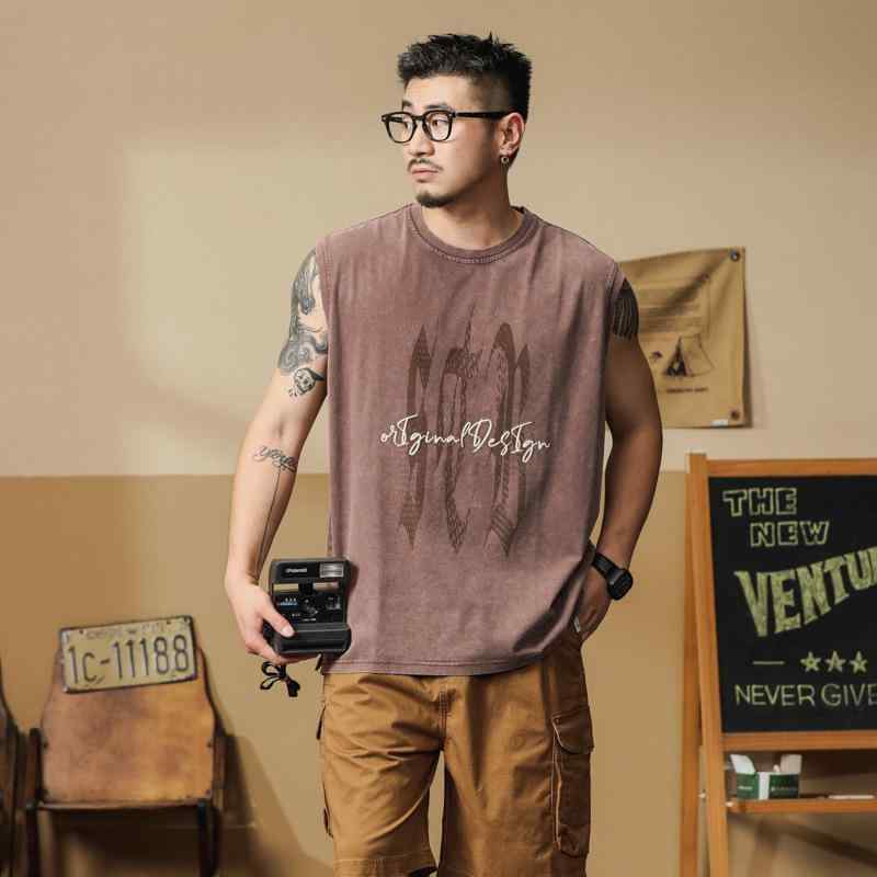 Other - Tシャツ メンズ 男性用 ノースリーブ プリント カットソー 綿 コットン 接触冷感 薄手 スポーツ トレーニング ランニング 部屋着 普段使い ブラック 黒 グレー カーキ レッド ビッグシルエット ゆったり
