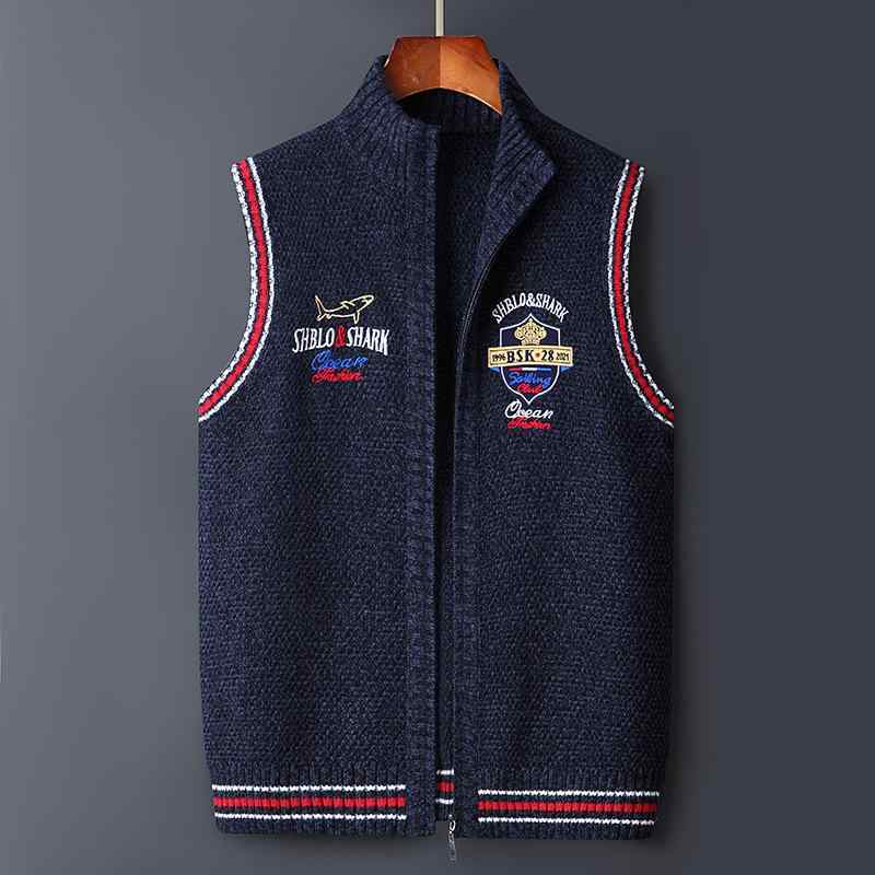 メンズ ニットベスト カジュアルベスト 春秋 直筒 立襟 ジップアップ 花柄 ポリエステル混紡 普段使い