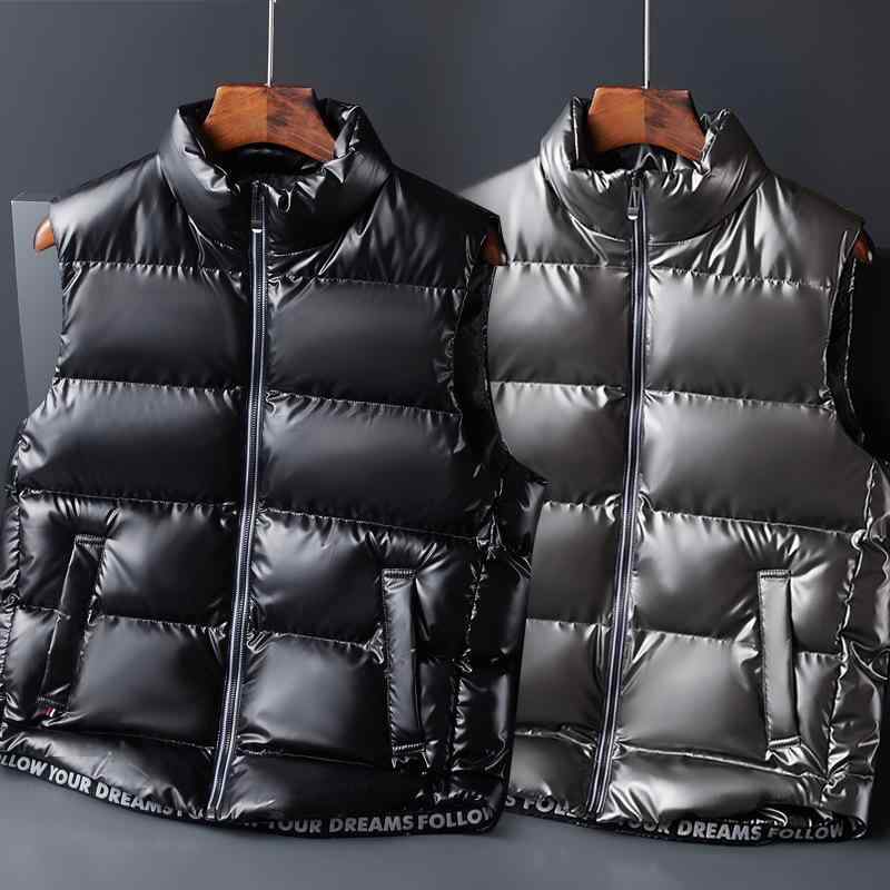 Long-Sleeved - ベスト 男性用 中綿ベスト 防風 立ち襟 ポリエステル 光沢 スリムフィット ブラック ゴールド ブルー シルバー 秋冬