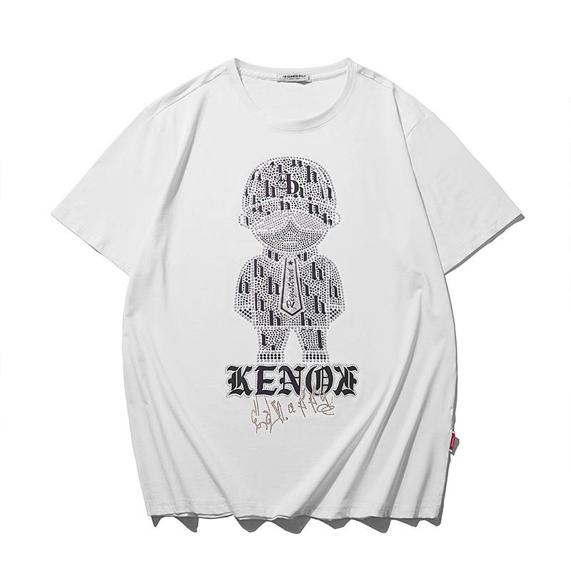 Knit Sweater - Tシャツ メンズ 男性用 大きいサイズ ゆったり グラフィックプリント コットン トップス カットソー ストリート カジュアル 薄手 半袖 春夏 黒 白(x2)