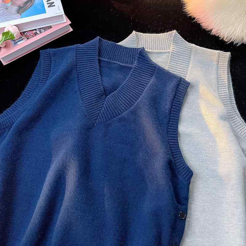 ニットベスト 男性用 秋冬 Vネック 亜麻 リネン 無地 オーバーサイズ ゆったりサイズ ライトグレー ブ..