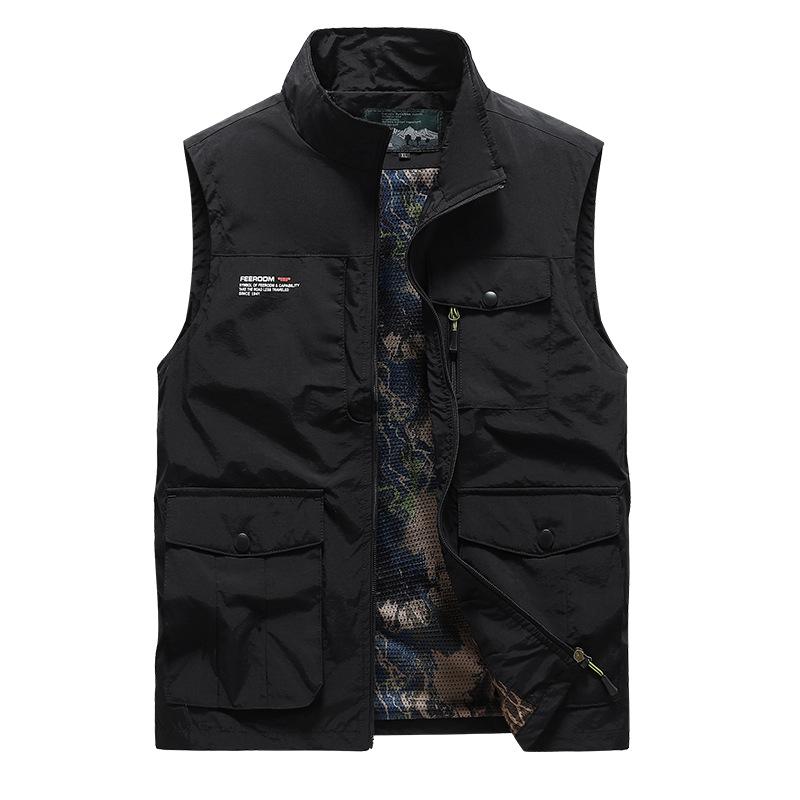 ベスト 男性用 春夏 ミリタリー 速乾 多ポケット 作業着 カジュアル アウトドア チョッキ トップス ライトアウター 薄手 伸縮性 ブラック カーキ ネイビー グレー(x2)